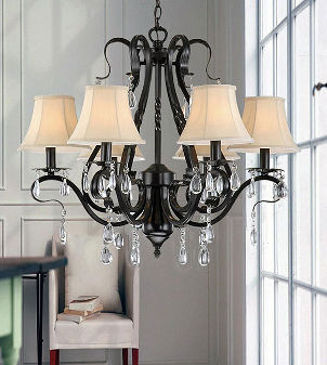 Wrought-iron chandelier with beige lamp shades