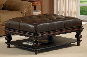 Espresso brown leather storage ottoman