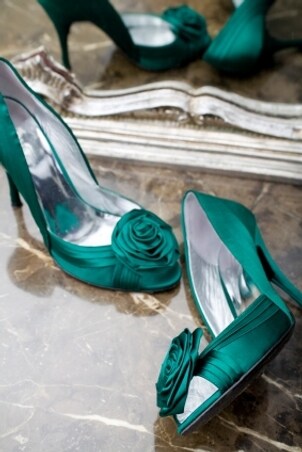 Beautiful emerald green satin heels