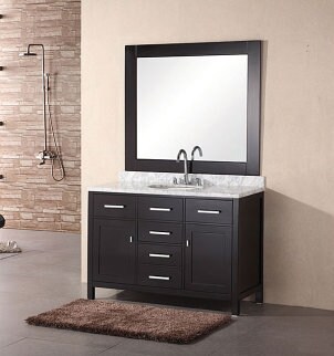 Single sink dark wooden bathroom vanitiy with 4 drawers