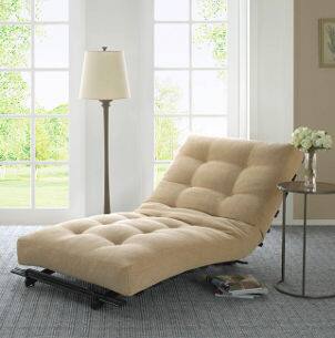 Beige upholstered chaise lounge updates living room