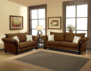 Chocolate brown sofa and couch in furnished living room
