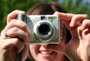 Silver point-and-shoot digital camera