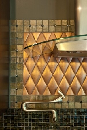 Elegant pot filler faucet with copper backsplash