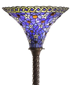 Tiffany Style Blue Violet Stained Glass Torchiere Floor Lamp NEW 